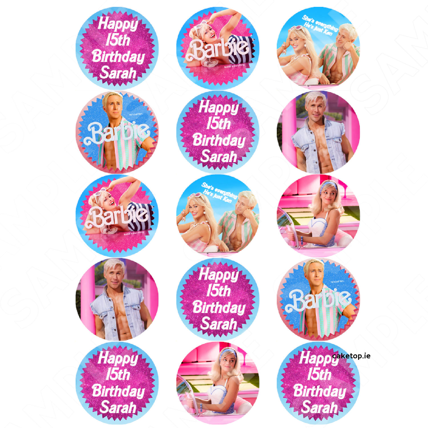 15x Pre cut edible Barbie cupcake topper