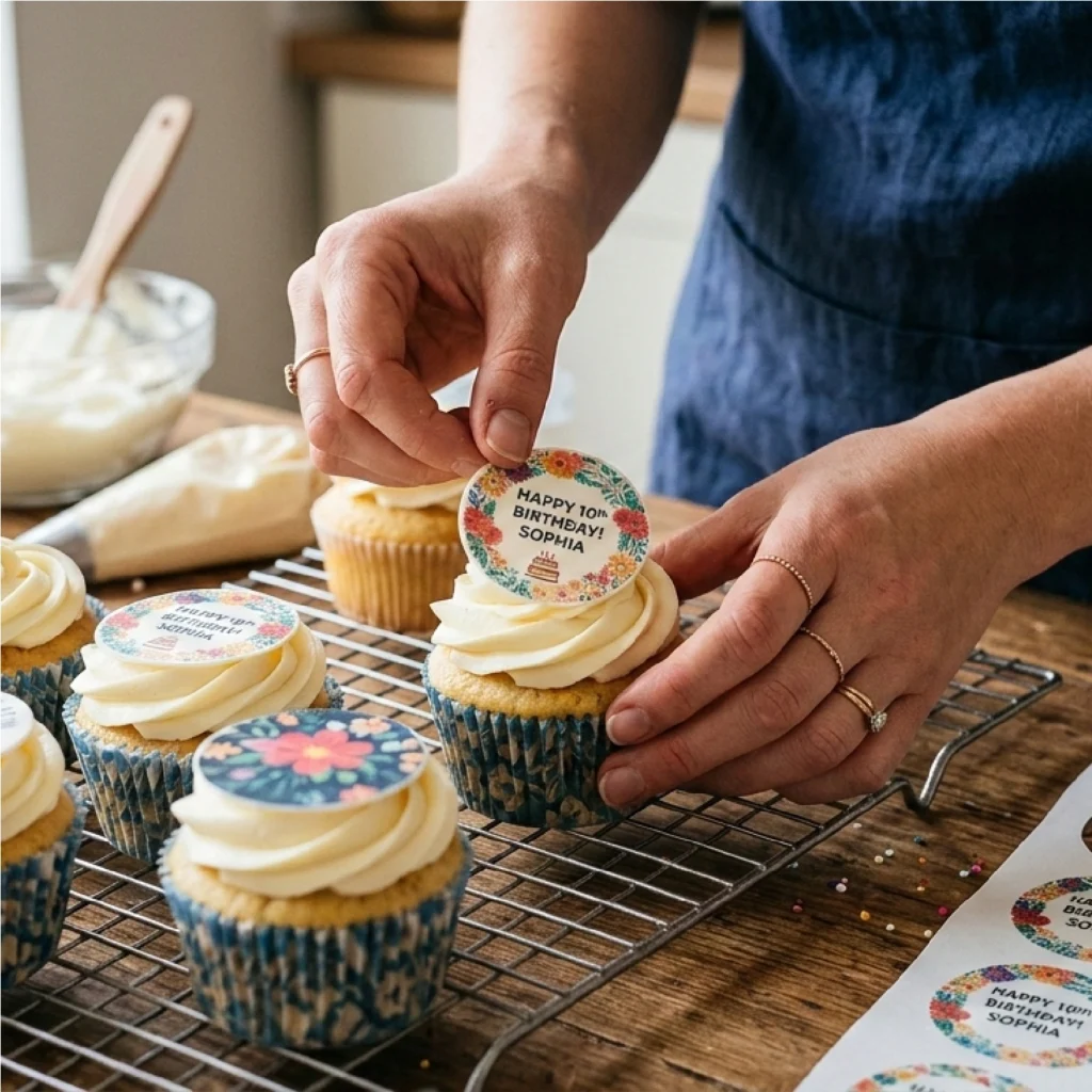 placing a cake topper on a cupcake